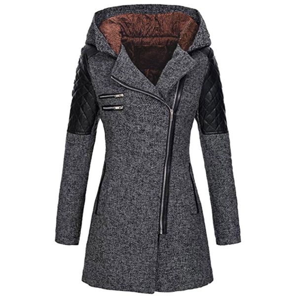 women's wool & blends women winter coat 2021 autumn zipper punk gothic gray outerwear office fashion patchwork pu leather woolen overco, Black
women's wool & blends women winter coat 2021 autumn zipper punk gothic gray outerwear office fashion patchwork pu leather woolen overco, Black