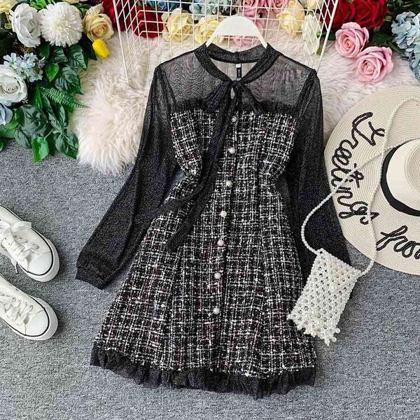 autumn crocheted tweed feminine fashion complete frilly sleeves elegant plaid bow thin line mini dress kuow, Black;gray
autumn crocheted tweed feminine fashion complete frilly sleeves elegant plaid bow thin line mini dress kuow, Black;gray