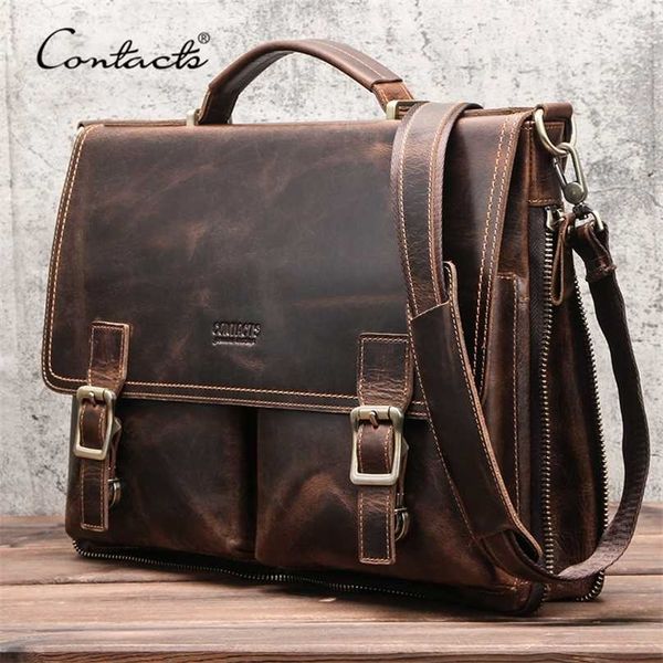 contact's men briefcase bag crazy horse leather shoulder messenger bags famous brand business office handbag for 14 inch lap211029
contact's men briefcase bag crazy horse leather shoulder messenger bags famous brand business office handbag for 14 inch lap211029