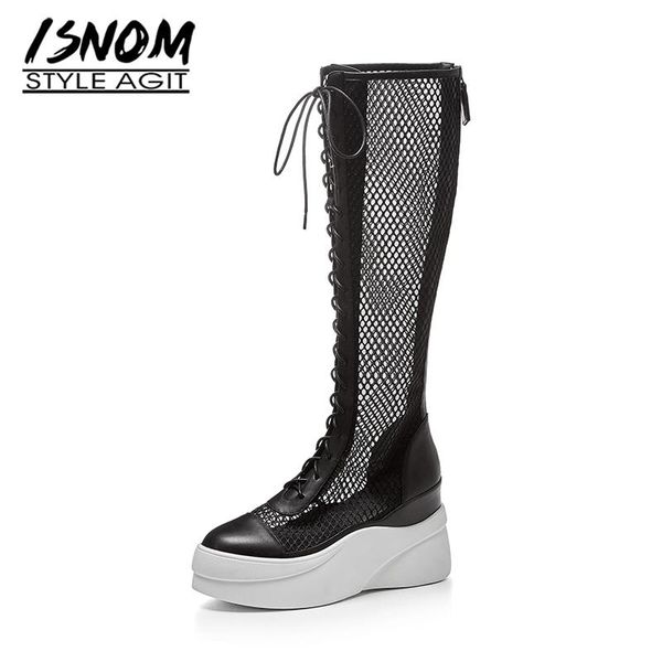 boots isnom cow leather mesh summer women thick sole wedges shoes woman knee platform casual ladies cross tie, Black
boots isnom cow leather mesh summer women thick sole wedges shoes woman knee platform casual ladies cross tie, Black