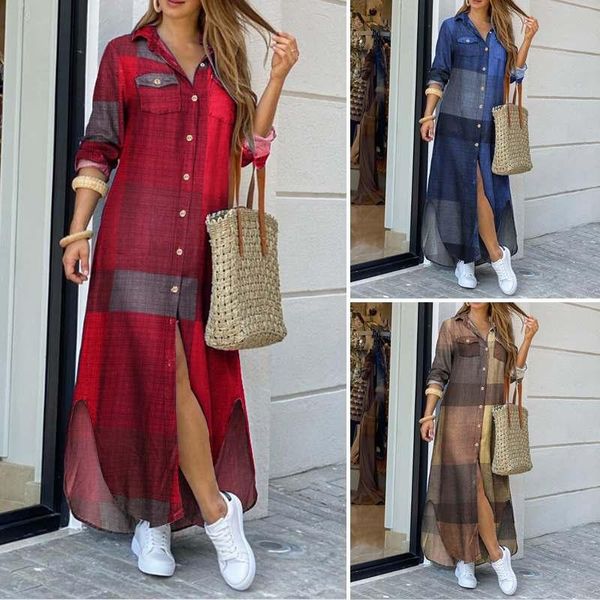 casual dresses long sleeve dress checked plaid robe maxi beach summer elegant women button shirt split print lapel party, Black;gray
casual dresses long sleeve dress checked plaid robe maxi beach summer elegant women button shirt split print lapel party, Black;gray