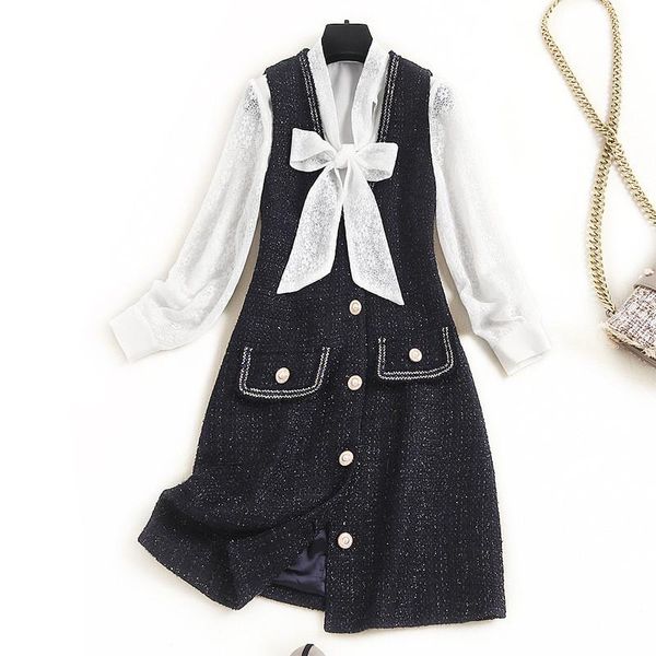 fashion runway designers autumn dress womens clothing 2021 long sleeve bow collar white shirt+tweed woolen 2piece set casual dresses, Black;gray
fashion runway designers autumn dress womens clothing 2021 long sleeve bow collar white shirt+tweed woolen 2piece set casual dresses, Black;gray