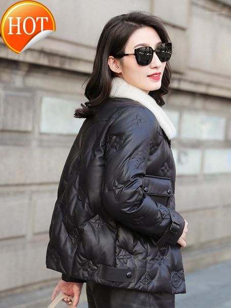 embossed leather down jacket women's short sheepskin coat haining collar winter 2021 & faux, Black
embossed leather down jacket women's short sheepskin coat haining collar winter 2021 & faux, Black