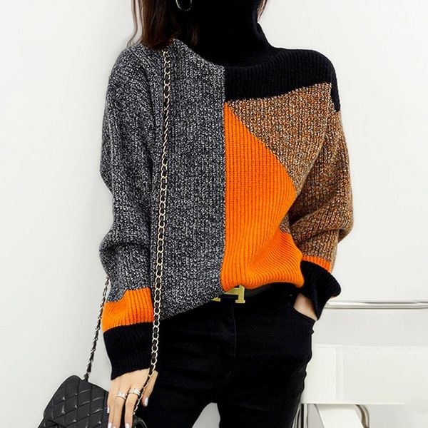 women's sweaters turtleneck, thick needle, ringling, western style, patchwork, thickening, loose, thin, and contrast knitted sweater, White;black
women's sweaters turtleneck, thick needle, ringling, western style, patchwork, thickening, loose, thin, and contrast knitted sweater, White;black