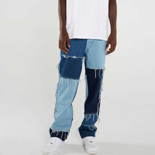 men's jeans men casual straight patchwork trousers fashion streetwear loose denim pants, Blue
men's jeans men casual straight patchwork trousers fashion streetwear loose denim pants, Blue