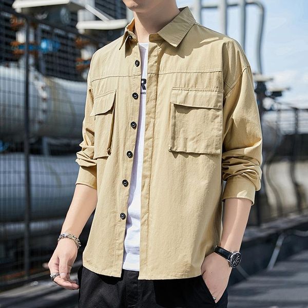 men's casual shirts 2021 long-sleeved shirt spring autumn korean trend handsome loose tooling jacket camisas para hombre, White;black
men's casual shirts 2021 long-sleeved shirt spring autumn korean trend handsome loose tooling jacket camisas para hombre, White;black