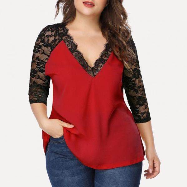 women's blouses & shirts v neck lace patchwork 3/4 sleeve shirt for dating women blouse, White
women's blouses & shirts v neck lace patchwork 3/4 sleeve shirt for dating women blouse, White