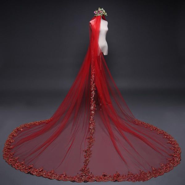 bridal veils beauty red lace cathedral wedding with combs one-layer appliques pleats veil, Black
bridal veils beauty red lace cathedral wedding with combs one-layer appliques pleats veil, Black