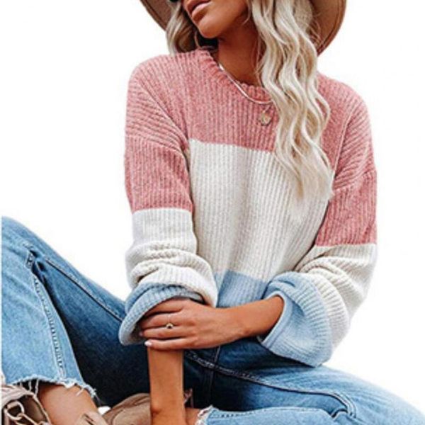 women's sweaters winter color contrast soft pullovers simple round neck stitching long-sleeved knitwear, White;black
women's sweaters winter color contrast soft pullovers simple round neck stitching long-sleeved knitwear, White;black