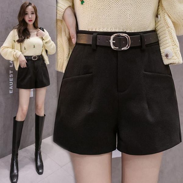 women's shorts 2021 women autumn winter high waist woolen female outerwear warm ladies solid casual pockets q788, White;black
women's shorts 2021 women autumn winter high waist woolen female outerwear warm ladies solid casual pockets q788, White;black