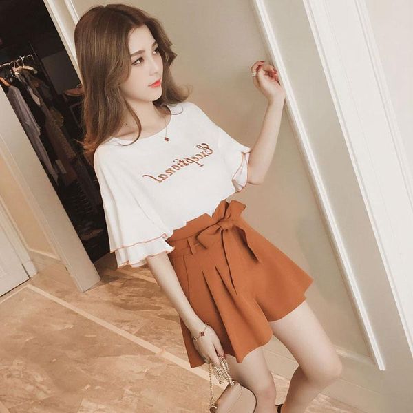 fashion 2 piece set women o-neck letter print short sleeve and shorts sets wide leg pants suit two dress, White
fashion 2 piece set women o-neck letter print short sleeve and shorts sets wide leg pants suit two dress, White