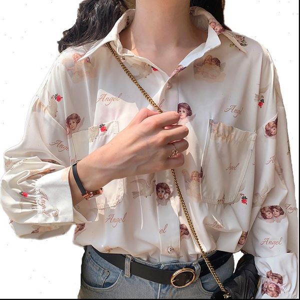 vintage women shirt baby angel print female blouse turn down collar loose shirts summer spring long lantern sleeves pocket blouses, White
vintage women shirt baby angel print female blouse turn down collar loose shirts summer spring long lantern sleeves pocket blouses, White