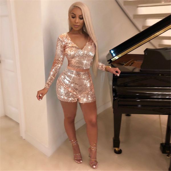 autumn long sleeve sequin two piece set women v neck sparkly crop and shorts set 2 piece party club outfits clothes, Black;white
autumn long sleeve sequin two piece set women v neck sparkly crop and shorts set 2 piece party club outfits clothes, Black;white