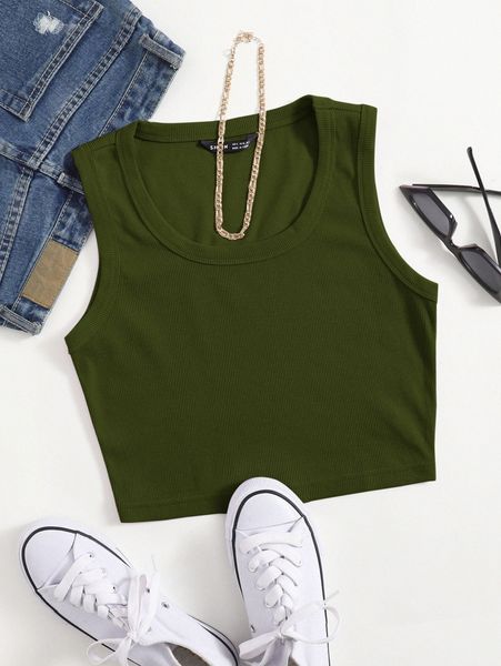 scoop neck solid tank y3e3#, White