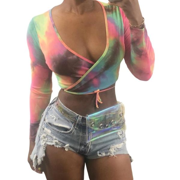 women's t-shirt v-neck tie-dye long sleeve lace-up cropped for dating party travelling vacation, White
women's t-shirt v-neck tie-dye long sleeve lace-up cropped for dating party travelling vacation, White
