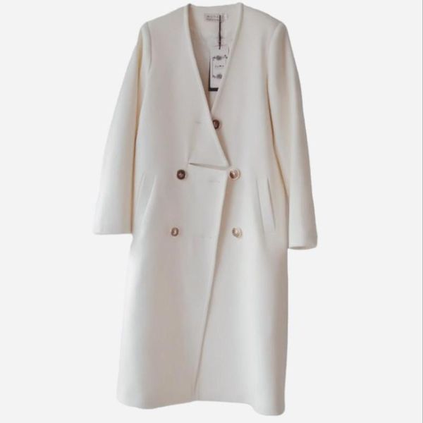 women's wool & blends arrival white v-neck loose long woolen coat women double breasted overcoat, Black
women's wool & blends arrival white v-neck loose long woolen coat women double breasted overcoat, Black