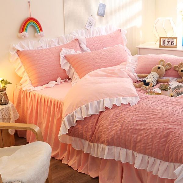 bedding sets the korean style lace girl heart four-piece seersucker bed skirt linen washed cotton set king size
bedding sets the korean style lace girl heart four-piece seersucker bed skirt linen washed cotton set king size