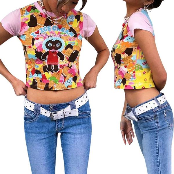 women's t-shirt summer girls casual round collar short sleeve women ladies leisure style ice floral printing crop base shirt, White
women's t-shirt summer girls casual round collar short sleeve women ladies leisure style ice floral printing crop base shirt, White