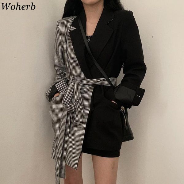 women's jackets woherb korean ins autumn retro design plaid stitching irregular mid-length suit jacket women 2021 fashion chic blazer c, Black;brown
women's jackets woherb korean ins autumn retro design plaid stitching irregular mid-length suit jacket women 2021 fashion chic blazer c, Black;brown