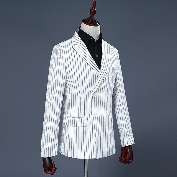 men's suits & blazers men suit white and black stripe groom dresses performing breasted smart casual slim fit regular wedding, White;black
men's suits & blazers men suit white and black stripe groom dresses performing breasted smart casual slim fit regular wedding, White;black