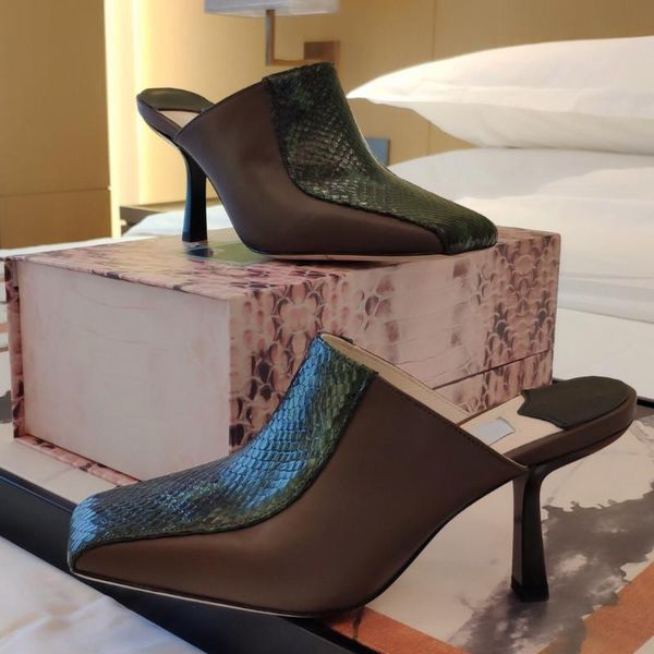 snakeskin pattern mules women patchwork slippers genuine leather square toe high heels slides design woman shoe, Black
snakeskin pattern mules women patchwork slippers genuine leather square toe high heels slides design woman shoe, Black