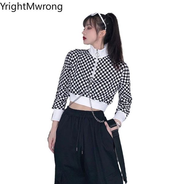 women's hoodies & sweatshirts ring zipper high neck chain checkerboard plaid crop streetwear short sweatshirt punk gothic harajuku, Black
women's hoodies & sweatshirts ring zipper high neck chain checkerboard plaid crop streetwear short sweatshirt punk gothic harajuku, Black