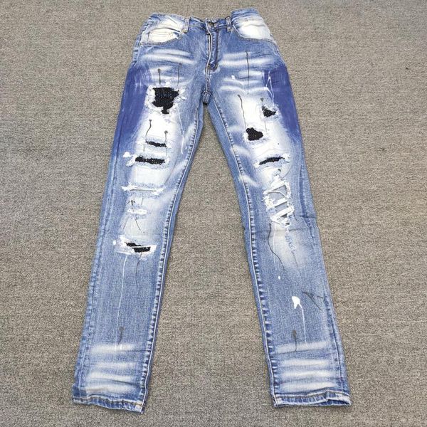 men's jeans light blue patchwork ripped skinny stretch denim pants hip hop men luxury mens destroyed rhinestone crystal
men's jeans light blue patchwork ripped skinny stretch denim pants hip hop men luxury mens destroyed rhinestone crystal