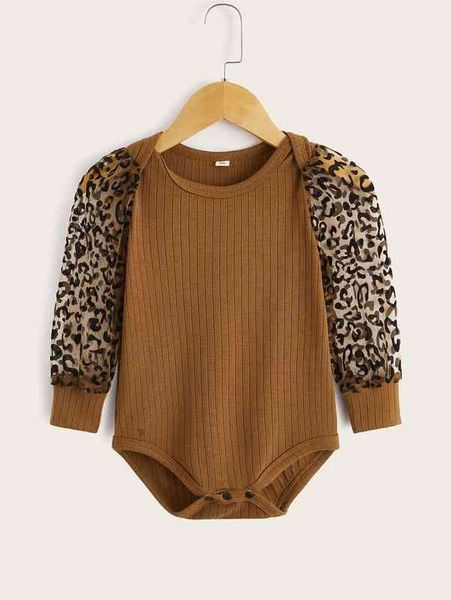 baby contrast leopard puff sleeve bodysuit she, Blue