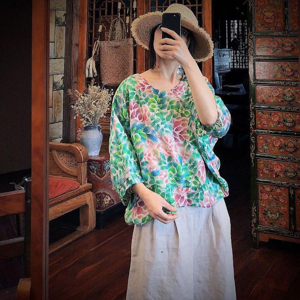 women's blouses & shirts qpfjqd chinese style female 2021 autumn summer women ramie casual printing loose batwing sleeve, White
women's blouses & shirts qpfjqd chinese style female 2021 autumn summer women ramie casual printing loose batwing sleeve, White