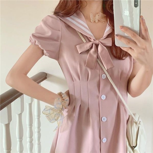 casual dresses japanese kawaii pink slim dress female vintage sweet cute bow tied short sleeve solid holiday for women summer 2021, Black;gray
casual dresses japanese kawaii pink slim dress female vintage sweet cute bow tied short sleeve solid holiday for women summer 2021, Black;gray