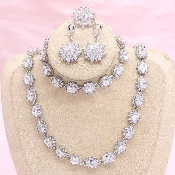 earrings & necklace white cubic zirconia silver color jewelry sets for women wedding ring bracelet gift box
earrings & necklace white cubic zirconia silver color jewelry sets for women wedding ring bracelet gift box