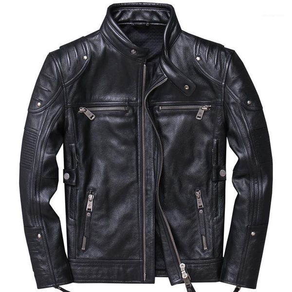 men's leather & faux seveyfan genuine cowhide motorcycle biker jacket men fashion zippers pleated real male r3093, Black
men's leather & faux seveyfan genuine cowhide motorcycle biker jacket men fashion zippers pleated real male r3093, Black