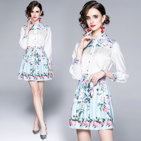 fashion aging temperament suit skirt two piece set 2021 printed tassel shirt + high waist pleated, Black;gray
fashion aging temperament suit skirt two piece set 2021 printed tassel shirt + high waist pleated, Black;gray