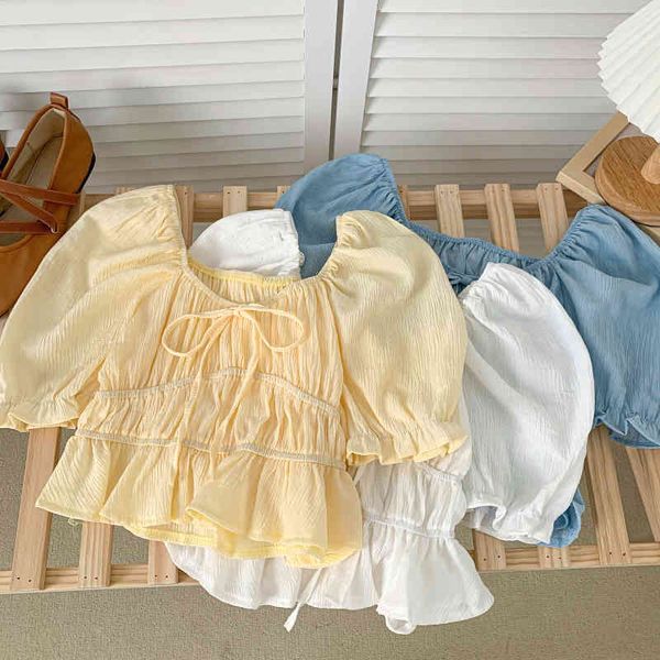summer temperament all-match lace-up bowknot slim slimming ruffled hem puff sleeve shirt women 210507, White
summer temperament all-match lace-up bowknot slim slimming ruffled hem puff sleeve shirt women 210507, White