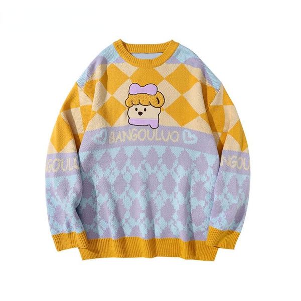 men's sweaters autumn harajuku embroidery bear color block patchwork argyle knitwear hip hop streetwear fashion casual jumpers, White;black
men's sweaters autumn harajuku embroidery bear color block patchwork argyle knitwear hip hop streetwear fashion casual jumpers, White;black