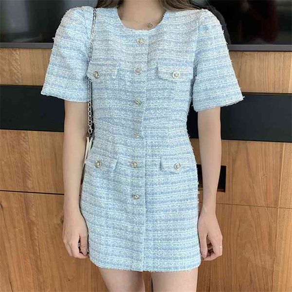 women dress summer korean chic elegant temperament lapel single-breasted striped tweed short-sleeved vintage vestidos 210514, Black;gray
women dress summer korean chic elegant temperament lapel single-breasted striped tweed short-sleeved vintage vestidos 210514, Black;gray