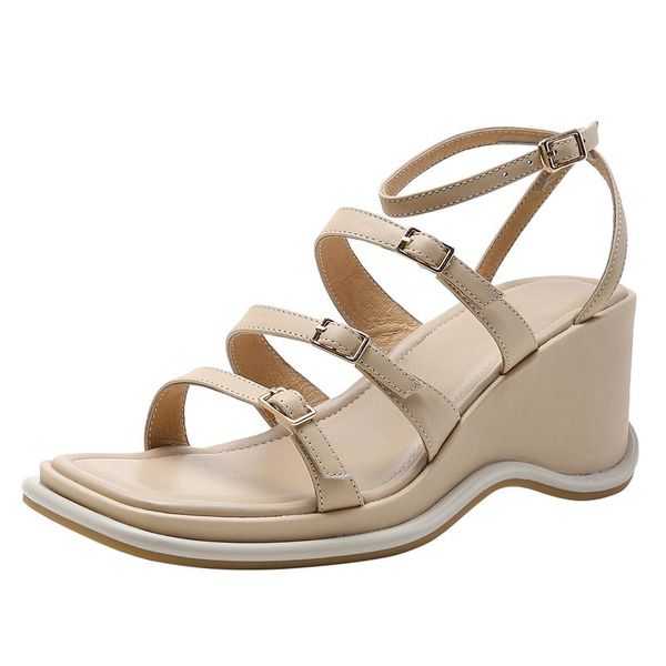 sandals women wedges genuine leather lady open toe buckle sandal apricot beige 6cm heel fashion summer female shoes m141, Black
sandals women wedges genuine leather lady open toe buckle sandal apricot beige 6cm heel fashion summer female shoes m141, Black