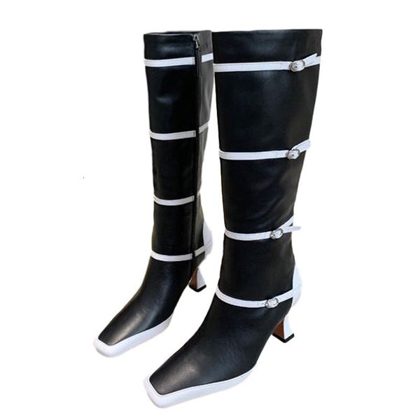 boots square toe buckle strap knee high boots women heel genuine leather mixed color long winter gladiator runway shoes nozw, Black
boots square toe buckle strap knee high boots women heel genuine leather mixed color long winter gladiator runway shoes nozw, Black