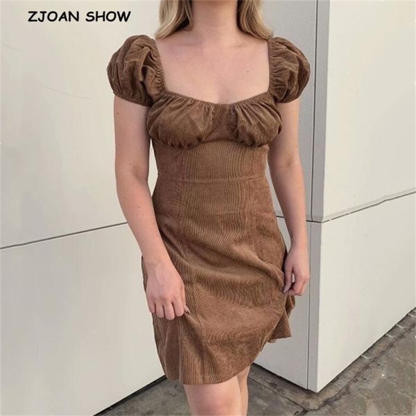 retro brown corduroy short sleeve dress for woman vintage french elastic square collar mini dresses holiday 210429, Black;gray
retro brown corduroy short sleeve dress for woman vintage french elastic square collar mini dresses holiday 210429, Black;gray