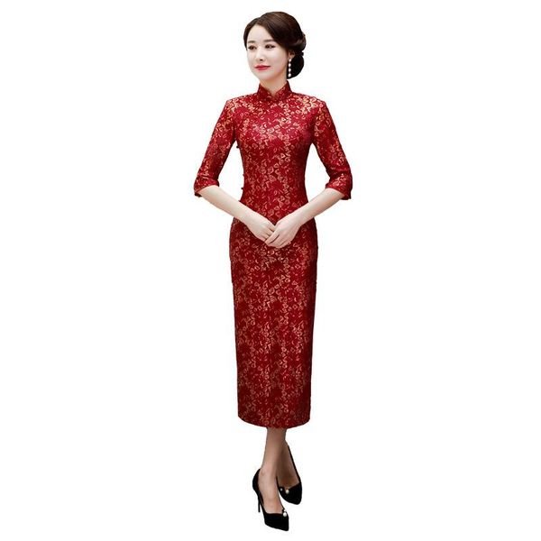 women bling lace floral chinese dresses slim wedding party mother straight long cheongsam half sleeve qipao banquet gown ethnic clothing, Red
women bling lace floral chinese dresses slim wedding party mother straight long cheongsam half sleeve qipao banquet gown ethnic clothing, Red
