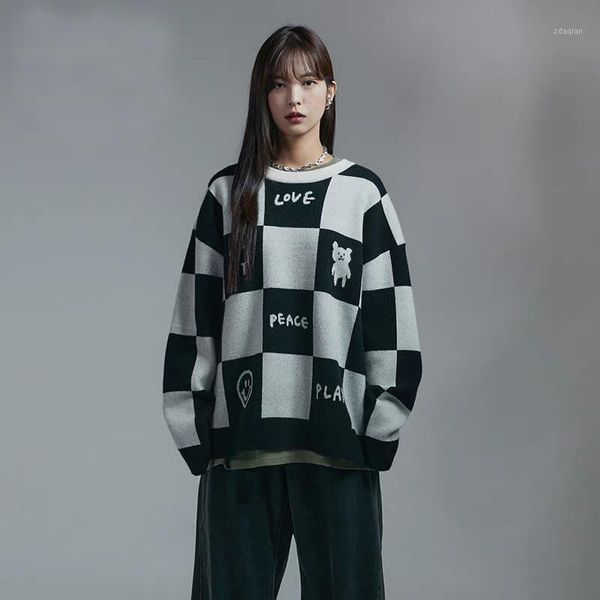 women's sweaters plaid cashmere elegant women sweater 2021 autumn winter oversized knitted pullovers o neck loose soft female knitwear, White;black
women's sweaters plaid cashmere elegant women sweater 2021 autumn winter oversized knitted pullovers o neck loose soft female knitwear, White;black