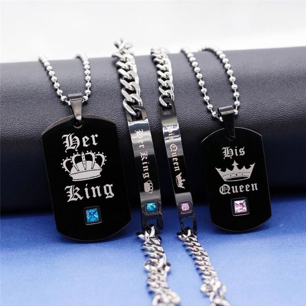 black necklaces & pendants her king and his queen couple necklace stainless steel pink blue crystal bracelet set pendant, Silver
black necklaces & pendants her king and his queen couple necklace stainless steel pink blue crystal bracelet set pendant, Silver
