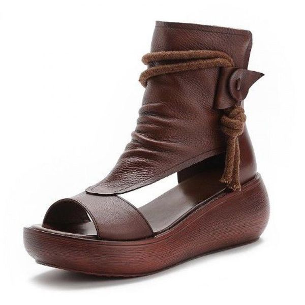 summer style all-match fish mouth soft leather fashion roman women's thick-soled increased wedge sandals, Black