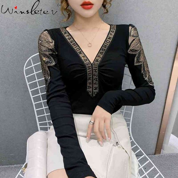women's t-shirt spring fall cotton girls fashion v-neck shiny letter diamonds spliced lace women all match tees t0d007a, White
women's t-shirt spring fall cotton girls fashion v-neck shiny letter diamonds spliced lace women all match tees t0d007a, White