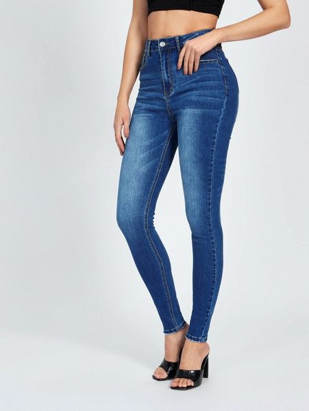 tall high waist raw hem skinny jeans h62m#, Blue