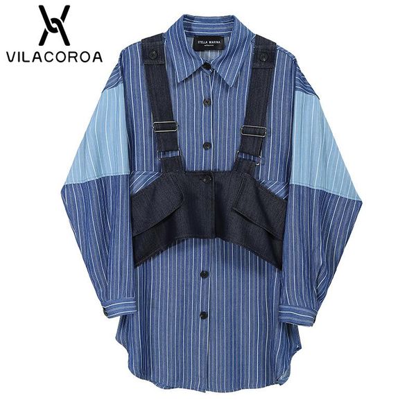 women's blouses & shirts loose striped lapel long sleeve women high-street casual patchwork short-vest single-breasted ladies clothes, White
women's blouses & shirts loose striped lapel long sleeve women high-street casual patchwork short-vest single-breasted ladies clothes, White