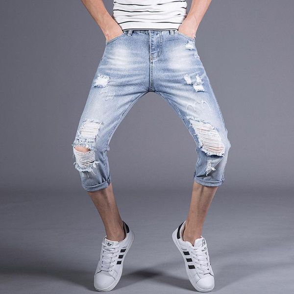 men's jeans fashion 2021 street cropped trousers denim shorts male korean casual students summer loose thin slim ripped short pants, Blue
men's jeans fashion 2021 street cropped trousers denim shorts male korean casual students summer loose thin slim ripped short pants, Blue