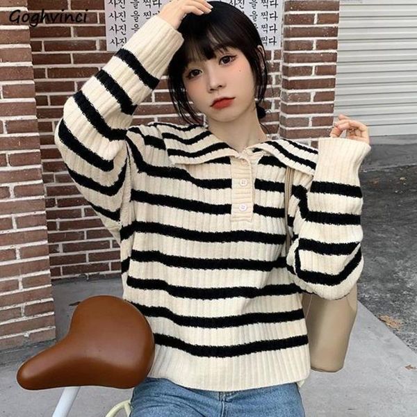 women's sweaters turn-down collar women striped sweet students casual all-match pullovers cozy soft loose -arrival vintage jumper ins, White;black
women's sweaters turn-down collar women striped sweet students casual all-match pullovers cozy soft loose -arrival vintage jumper ins, White;black