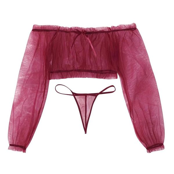 bras sets 2pcs women lingerie suit sheer off-shoulder intimates perspective mesh crop tie-waist thong underwear for mujer, Red;black
bras sets 2pcs women lingerie suit sheer off-shoulder intimates perspective mesh crop tie-waist thong underwear for mujer, Red;black