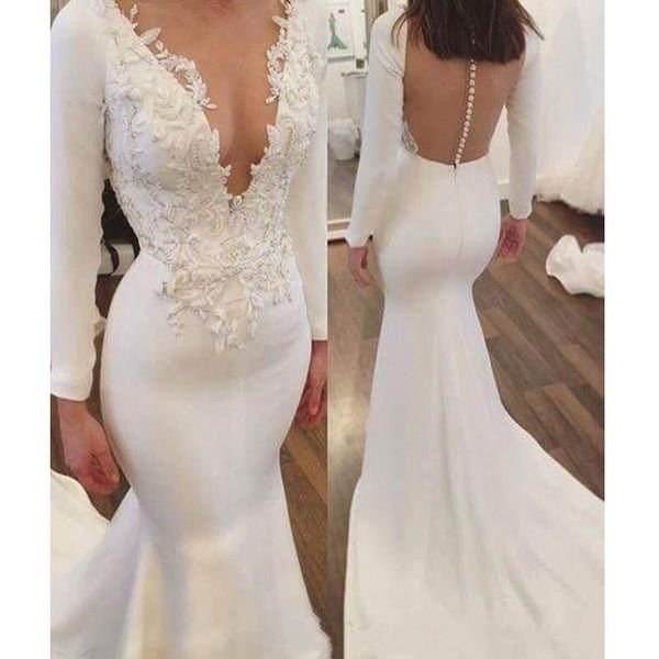 party dresses 2021 white mermaid prom deep v-neck button back appliques plus long sleeve evening gowns, White;black
party dresses 2021 white mermaid prom deep v-neck button back appliques plus long sleeve evening gowns, White;black